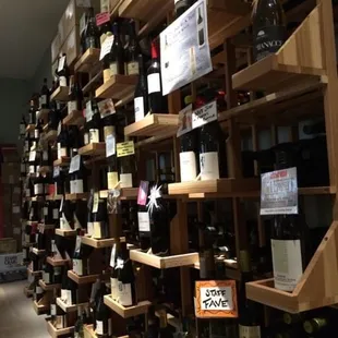 a wall of wine bottles