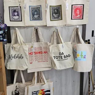 @No'eau Designers;  5/11/2024. Pretty Cool Canvas Tote Bags, w/Hawaiian Slangs on them. Including pictures w/Our Hawaiian King &amp; Queens.