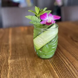 Featured Cocktail, Garden Island Margarita using cold pressed cucumber juice
