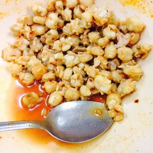 The menudo was okay but way too much maiz