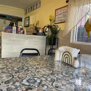 Picking up a to go order.