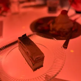 a piece of chocolate cake on a plate