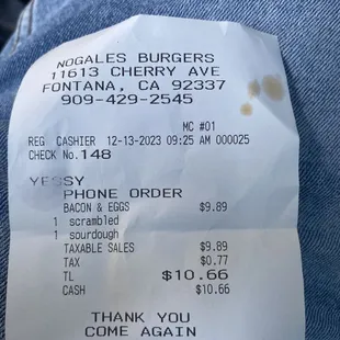 Receipt from other day.