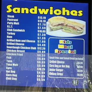 menu, sandwiches