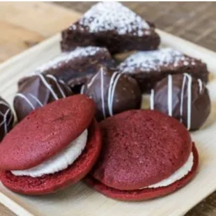 Small Bite Desserts... Red Velvet Whoopie Pies, Brownie Bites, Chocolate Covered Red Velvet Bon Bon Truffles