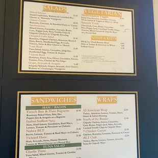 the menu of the restaurant