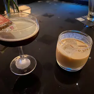 Espresso martini, left. White Russian, right.