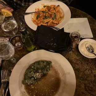 Spinach gnocchi and penne vodka