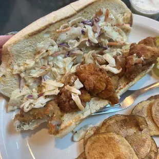 Oyster po boy and delicious slaw