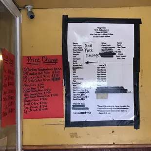 a menu on the wall