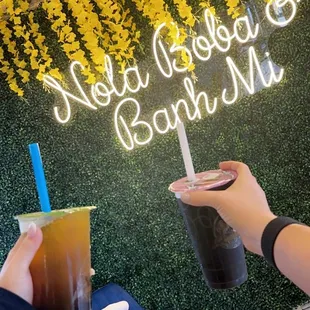 Blueberry Boba Tea &amp; Green Tea with Boba