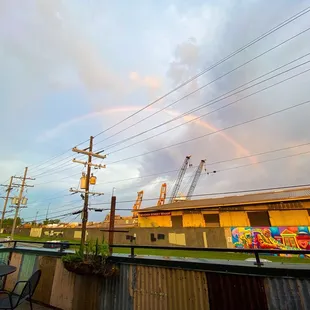 a rainbow in the sky