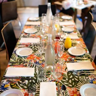 Table set up with a mimosa kit on the way