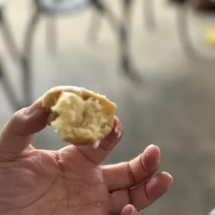 Thick dough inside not light and airy but still fun to eat.