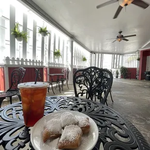 Traditional beignet and Iced tea