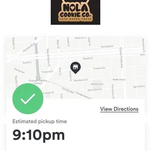 My order pickup time