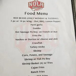 Here is the food menu. The prices are not listed so just ask.