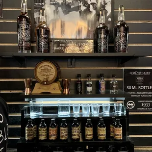 a display of bottles of liquor