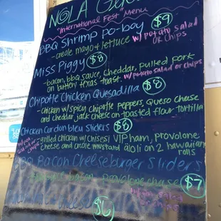 Menu at the fest