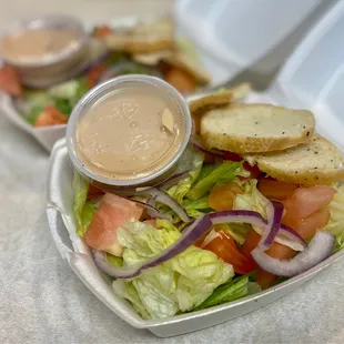 LOVE! entree&apos;s comes with a salad also YUM! The side salad was so yummy! :)...