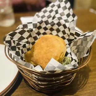 Locally made biscuit/bread basket is yummy! Support Local :)&apos;