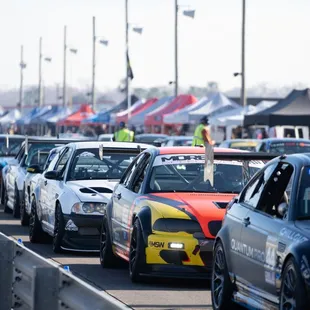 Cars line up on the main track at NOLA Motorsports Park ahead of World Racing League 2021.