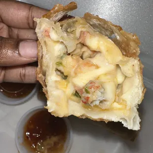 Inside seafood egg roll