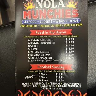 Front of menu