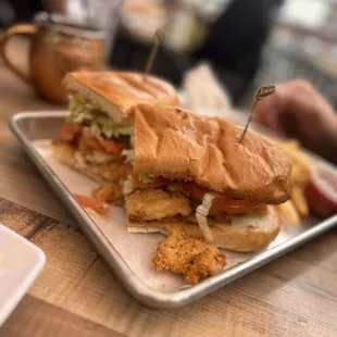 Art on a tray.  Shrimp poBoy .