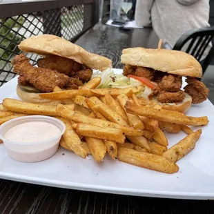 Catfish (left), shrimp (right) po boy