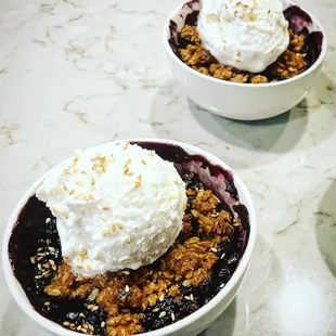 Blueberry Tahini Crumble with Vanilla Bean Ice Cream