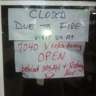 Closed due to fire.