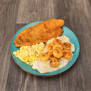 Seafood mix: shrimp fish grits and eggs