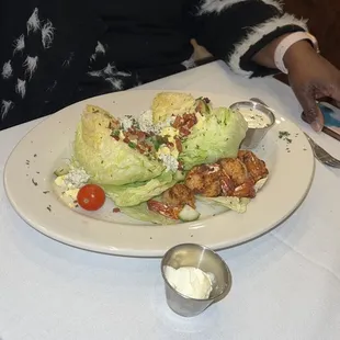 Wedge salad with grilled shrimps on the side #Delish