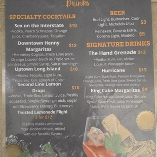 Drink menu