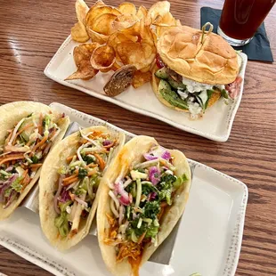 Buffalo Chicken Street Tacos and lamb burger