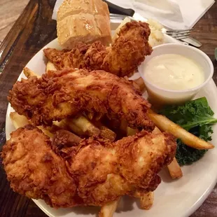 Chicken strip dinner with fries
