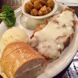 Chicken fried steak with fried okra