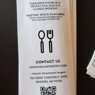 Back of menu
