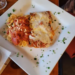 Chicken parm with spaghetti