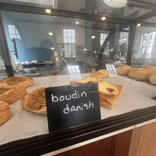 a display of baked goods in a bakery