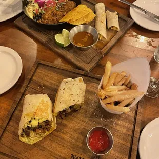 steak burrito, birria hash