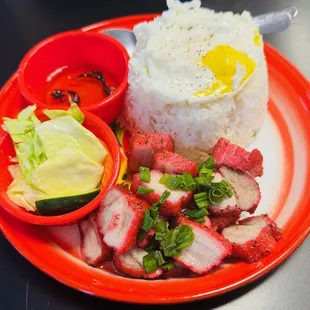 Pork-Belly and Egg with Rice and Seasonal Pickled Vegetable