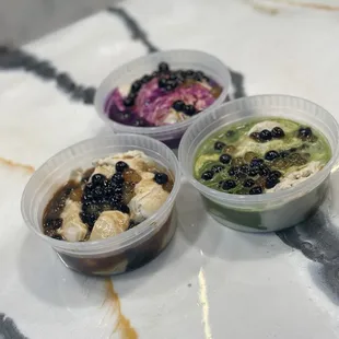Vietnamese Coffee Ice Cream with Boba Matcha Ice Cream with Boba Smooth Ube Ice Cream with Boba