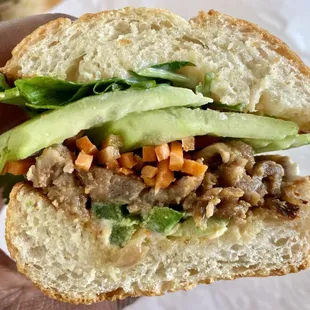 Inside the pork banh mi! Mouthwatering!