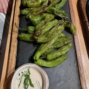 Blistered shishito peppers