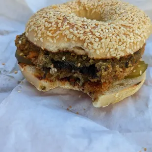 Spicy shroom on sesame bagel