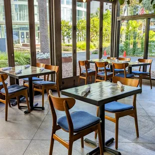 tables and chairs in a restaurant