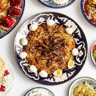 a variety of dishes on a table