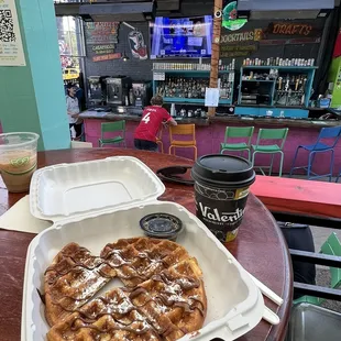 a waffle and a drink